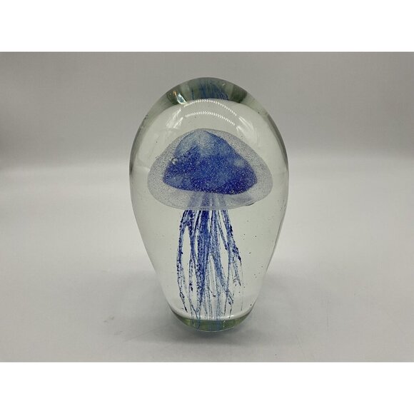 Art Glass Mouth Blown Sapphire Jellyfish Handmade 6"High Paperweight Collectible - Picture 9 of 16